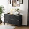 imageFDW 5 Fabric Drawers Dresser for BedroomChest Organizer Units with Steel Frame and Wooden Top for BedroomClosetLiving Room EntrywayBrownBlack