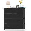 imageFDW 5 Fabric Drawers Dresser for BedroomChest Organizer Units with Steel Frame and Wooden Top for BedroomClosetLiving Room EntrywayBrownBlack