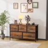 imageFDW 5 Fabric Drawers Dresser for BedroomChest Organizer Units with Steel Frame and Wooden Top for BedroomClosetLiving Room EntrywayBrownBrown