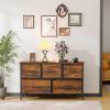 imageFDW 5 Fabric Drawers Dresser for BedroomChest Organizer Units with Steel Frame and Wooden Top for BedroomClosetLiving Room EntrywayBrownBrown