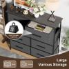 imageFDW 5 Fabric Drawers Dresser for BedroomChest Organizer Units with Steel Frame and Wooden Top for BedroomClosetLiving Room EntrywayBrownGrey