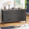 imageFDW 5 Fabric Drawers Dresser for BedroomChest Organizer Units with Steel Frame and Wooden Top for BedroomClosetLiving Room EntrywayBrownGrey