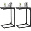 imageFDW CShaped End Table Wooden Top Side Table Adjustable Feet Small Cough Table Bedside End Table with Metal Frame for Bedroom Living RoomSet of 2BrownBlack