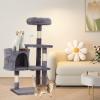 imageFDW Cat Tree 37 Inch Tall Cat Tower Kitten with Scratching Posts and Perches Indoor Activity Center for Cats Navy BlueLight Gray