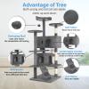 imageFDW Cat Tree 54in Cat Tower MultiLevel Durable Cat Scratching Post ampamp Cozy Fun Cat Jumping Platform Space Saving Cat Condo Pet Play House for Indoor CatsNavy BlueLight Gray