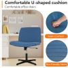 imageFDW Criss Cross Chair Armless Cross Legged Office Desk Chair Adjustable Swivel Ergonomic No Wheels Backrest with Wide Seat Native Sponge Computer Task Vanity for Home OfficeBrownBlue