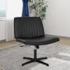 imageFDW Criss Cross Chair Armless Cross Legged Office Desk Chair Adjustable Swivel Ergonomic No Wheels Backrest with Wide Seat Native Sponge Computer Task Vanity for Home OfficeBrownBlack