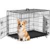 imageFDW Dog Crate Dog Kennel Cage with Double Door36 inch Folding Metal Wire Dog Cage with Removable TrayampampDivider PanelPet Crate for Medium DogsBlackBlack