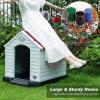 imageFDW Dog House Indoor Outdoor Durable Ventilate Waterproof Pet Plastic Dog House for Small Medium Large Dogs Insulated Puppy Shelter Kennel Crate with Air Vents and Elevated FloorRed