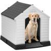 imageFDW Dog House Indoor Outdoor Durable Ventilate Waterproof Pet Plastic Dog House for Small Medium Large Dogs Insulated Puppy Shelter Kennel Crate with Air Vents and Elevated FloorGrey