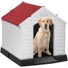 imageFDW Dog House Indoor Outdoor Durable Ventilate Waterproof Pet Plastic Dog House for Small Medium Large Dogs Insulated Puppy Shelter Kennel Crate with Air Vents and Elevated FloorRed