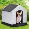 imageFDW Dog House Indoor Outdoor Durable Ventilate Waterproof Pet Plastic Dog House for Small Medium Large Dogs Insulated Puppy Shelter Kennel Crate with Air Vents and Elevated FloorGrey