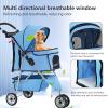 imageFDW Pet Stroller 3Wheel Durable Foldable Cat Dog Stroller with Washable Liner Storage Basket Cup HolderPurpleBlue