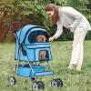 imageFDW Pet Stroller 3Wheel Durable Foldable Cat Dog Stroller with Washable Liner Storage Basket Cup HolderPurpleBlue