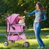 imageFDW Pet Stroller 3Wheel Durable Foldable Cat Dog Stroller with Washable Liner Storage Basket Cup HolderPurplePeach Pink