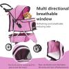 imageFDW Pet Stroller 3Wheel Durable Foldable Cat Dog Stroller with Washable Liner Storage Basket Cup HolderPurplePeach Pink