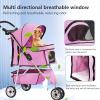 imageFDW Pet Stroller 3Wheel Durable Foldable Cat Dog Stroller with Washable Liner Storage Basket Cup HolderPurplePink