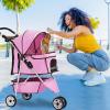 imageFDW Pet Stroller 3Wheel Durable Foldable Cat Dog Stroller with Washable Liner Storage Basket Cup HolderPurplePink