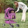 imageFDW Pet Stroller 3Wheel Durable Foldable Cat Dog Stroller with Washable Liner Storage Basket Cup HolderPurplePink