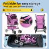 imageFDW Pet Stroller 3Wheel Durable Foldable Cat Dog Stroller with Washable Liner Storage Basket Cup HolderPurplePink