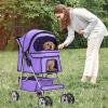 imageFDW Pet Stroller 3Wheel Durable Foldable Cat Dog Stroller with Washable Liner Storage Basket Cup HolderPurplePurple