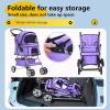 imageFDW Pet Stroller 3Wheel Durable Foldable Cat Dog Stroller with Washable Liner Storage Basket Cup HolderPurplePurple