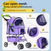 imageFDW Pet Stroller 3Wheel Durable Foldable Cat Dog Stroller with Washable Liner Storage Basket Cup HolderPurplePurple