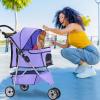 imageFDW Pet Stroller 3Wheel Durable Foldable Cat Dog Stroller with Washable Liner Storage Basket Cup HolderPurplePurple