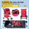 imageFDW Pet Stroller 3Wheel Durable Foldable Cat Dog Stroller with Washable Liner Storage Basket Cup HolderPurpleRed