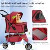 imageFDW Pet Stroller 3Wheel Durable Foldable Cat Dog Stroller with Washable Liner Storage Basket Cup HolderPurpleRed