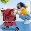 imageFDW Pet Stroller 3Wheel Durable Foldable Cat Dog Stroller with Washable Liner Storage Basket Cup HolderPurpleRed