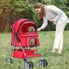 imageFDW Pet Stroller 3Wheel Durable Foldable Cat Dog Stroller with Washable Liner Storage Basket Cup HolderPurpleRed