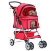 imageFDW Pet Stroller 3Wheel Durable Foldable Cat Dog Stroller with Washable Liner Storage Basket Cup HolderPurpleRed