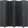 imageRoom Divider Wood Screen 6 Panel Folding Portable Partition Screens Wooden Mesh Woven Design Room Screen Divider for Home Office BlackBlack