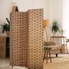 imageRoom Divider Wood Screen 6 Panel Folding Portable Partition Screens Wooden Mesh Woven Design Room Screen Divider for Home Office BlackBrick