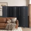 imageRoom Divider Wood Screen 6 Panel Folding Portable Partition Screens Wooden Mesh Woven Design Room Screen Divider for Home Office BlackCoal Black
