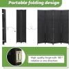 imageRoom Divider Wood Screen 6 Panel Folding Portable Partition Screens Wooden Mesh Woven Design Room Screen Divider for Home Office BlackCoal Black