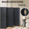 imageRoom Divider Wood Screen 6 Panel Folding Portable Partition Screens Wooden Mesh Woven Design Room Screen Divider for Home Office BlackCoal Black
