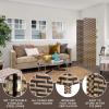 imageRoom Divider Wood Screen 6 Panel Folding Portable Partition Screens Wooden Mesh Woven Design Room Screen Divider for Home Office BlackStack