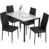imageFDW  5Piece Dining Table Set  Black  Glass Kitchen Table with 4 Upholstered Chairs and Faux Leather Cushions  SpaceSaving and Modern Design  for Dining Room Easy to AssembleWhite Marble