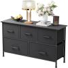 imageFDW 5 Fabric Drawers Dresser for BedroomChest Organizer Units with Steel Frame and Wooden Top for BedroomClosetLiving Room EntrywayBrownBlack