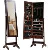 imageFDW Jewelry Cabinet 61quot H WallDoor Mounted Lockable Jewelry Armoire With 2 Drawers 6 Shelves 433quot106quot Mirror High Capacity Jewelry Organizer BrownBrown