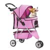 imageFDW Pet Stroller 3Wheel Durable Foldable Cat Dog Stroller with Washable Liner Storage Basket Cup HolderPurplePeach Pink