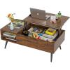 imageModern Lift Top Coffee Table Wooden Small Coffee Table Easy Setup Coffee Table with Storage Shelf Hidden Compartment for Living Room Home Office BrownBrown