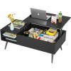 imageModern Lift Top Coffee Table Wooden Small Coffee Table Easy Setup Coffee Table with Storage Shelf Hidden Compartment for Living Room Home Office BrownBlack