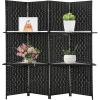 imageRoom Divider 6 Panel Room Screen Divider Wooden Screen Folding Portable partition Screen Wood with Removable Storage Shelves ColourBlackBlack