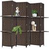 imageRoom Divider 6 Panel Room Screen Divider Wooden Screen Folding Portable partition Screen Wood with Removable Storage Shelves ColourBlackDark Brown