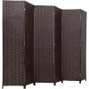 imageRoom Divider Wood Screen 6 Panel Folding Portable Partition Screens Wooden Mesh Woven Design Room Screen Divider for Home Office BlackDark Brown