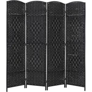 image4 Panel Room Divider Folding Privacy Divider 6 Ft Indoor Wall Divider Portable Partition Wood Screen BlackBlack