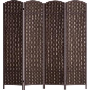 image4 Panel Room Divider Folding Privacy Divider 6 Ft Indoor Wall Divider Portable Partition Wood Screen BlackBrown